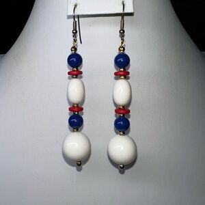 Vintage Patriotic Red, White and Blue Bead Dangle Earrings